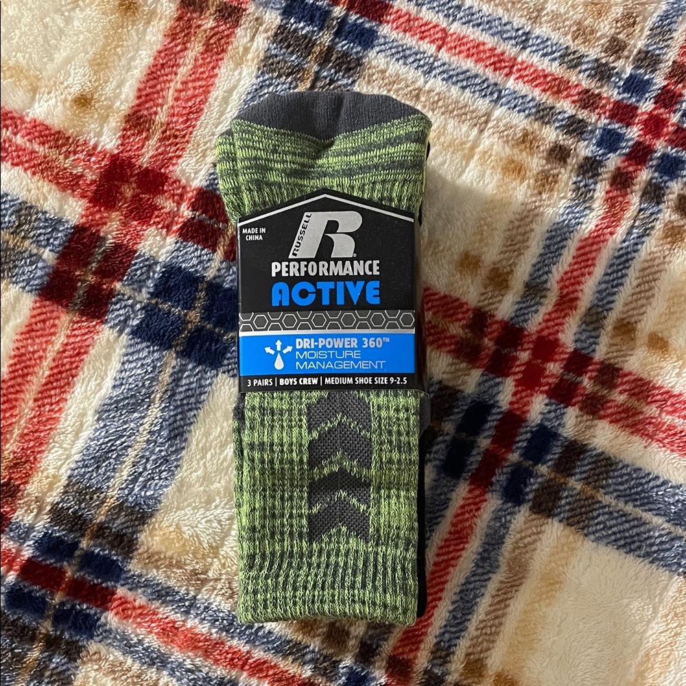 Russell Athletic Green and Black Kids Socks